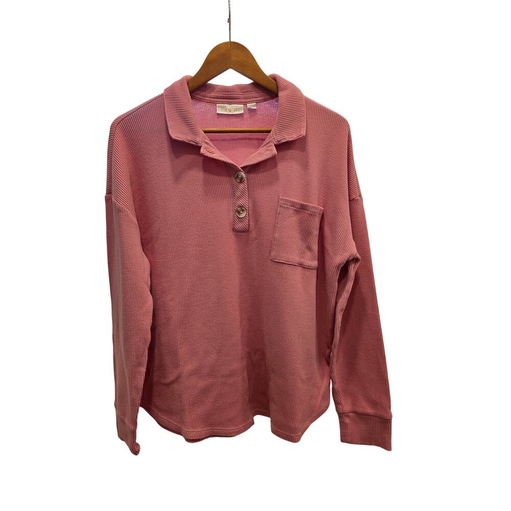 Belle pink waffle knit henley shirt